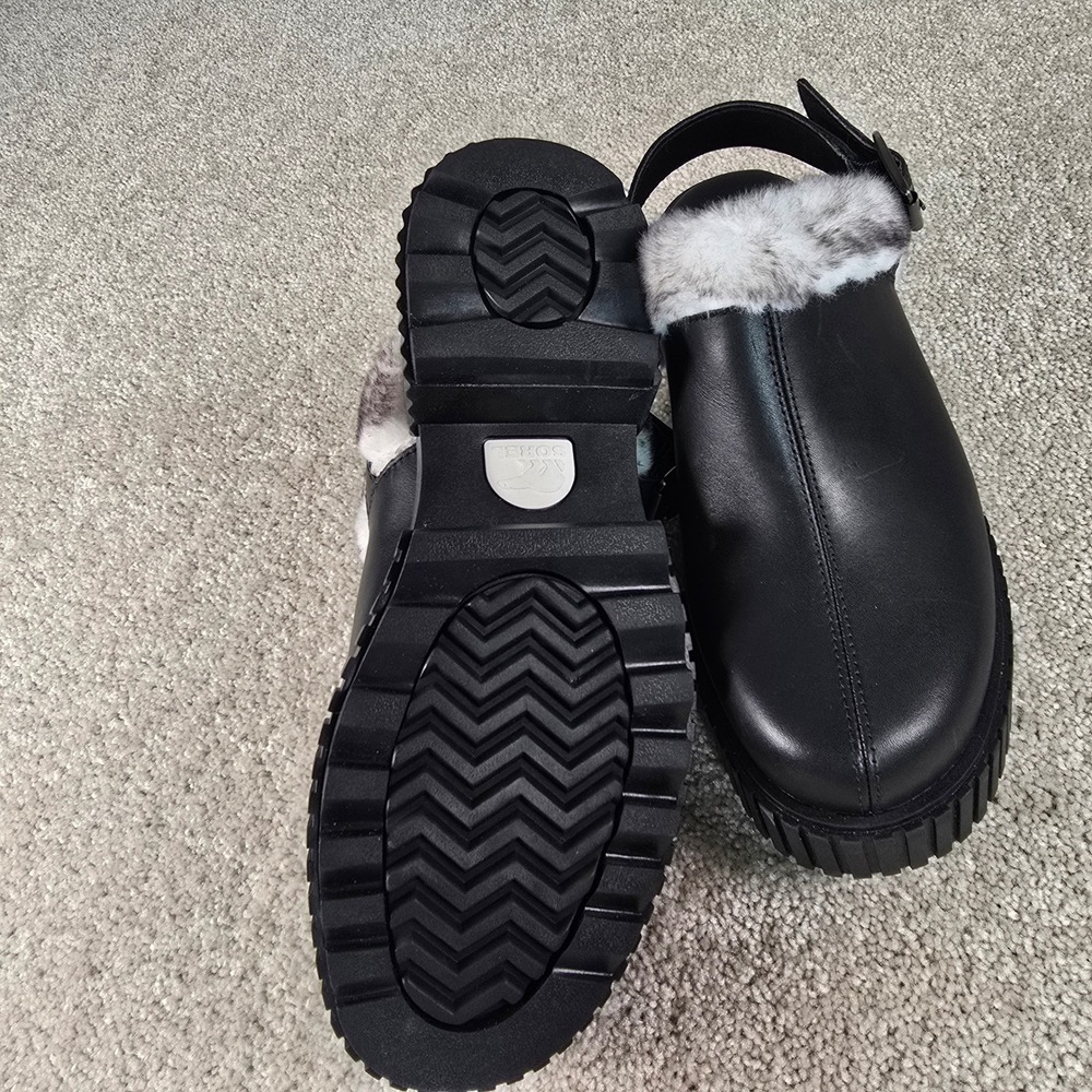 Sorel Ona Ave Mule Black Sea Salt Leather‎ Faux Fur Platform Clog NL5150-010 7.5 - Picture 7 of 8